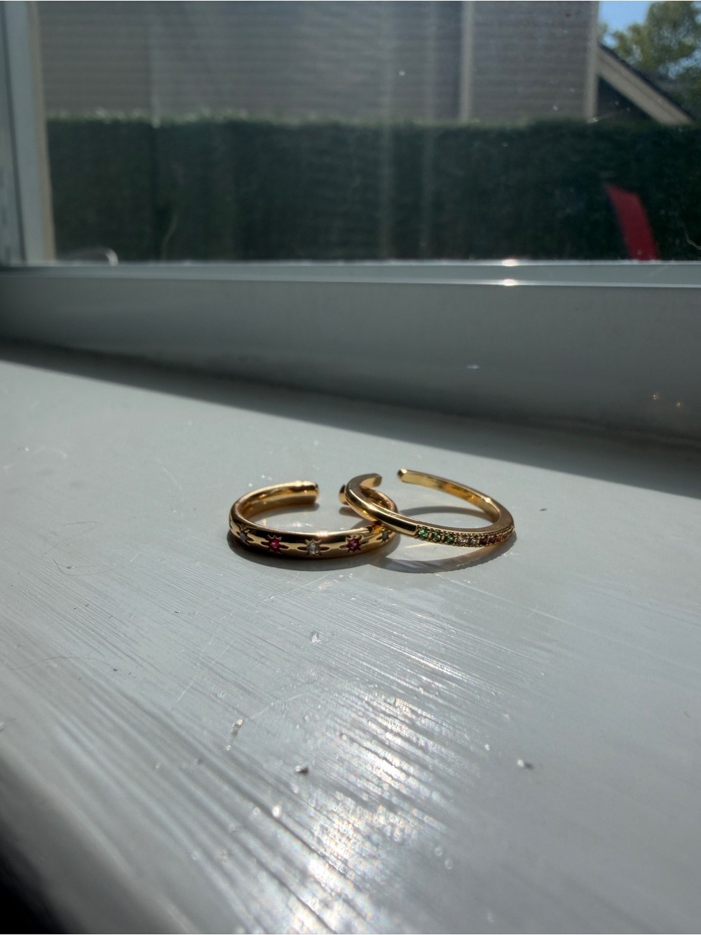 2 Gold Multicolor Gemstone Stackable Rings - Picture 4 of 4